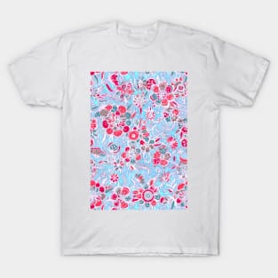 Sweet Spring Floral - cherry red & bright aqua T-Shirt